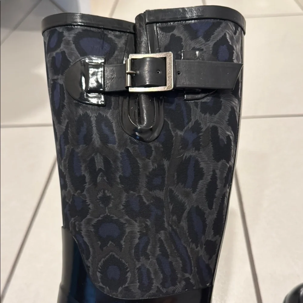 BCBGMaxAzria Black Winter Rain Boots Knee-High black so to animal print
